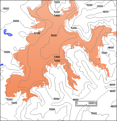 Carte de la calotte glaciaire de Quelccaya